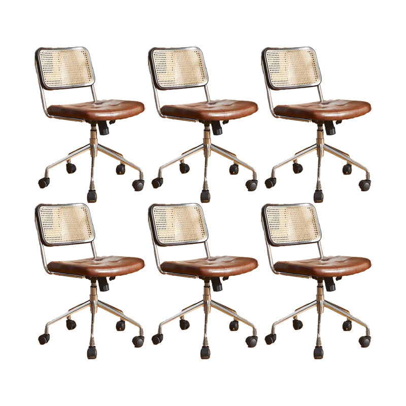 Modern Style Swivel Chair Low Back Home Office Chair with Wheels Brown Armless 6 Piece Set Clearhalo 'furn' 'furn_office_chair' 'Furniture' 'Office Chairs' 'Office Furniture' 'office_chair' 6425517