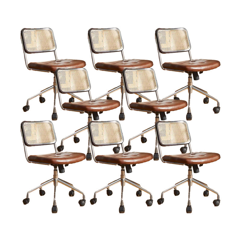 Modern Style Swivel Chair Low Back Home Office Chair with Wheels Brown Armless 8 Piece Set Clearhalo 'furn' 'furn_office_chair' 'Furniture' 'Office Chairs' 'Office Furniture' 'office_chair' 6425519