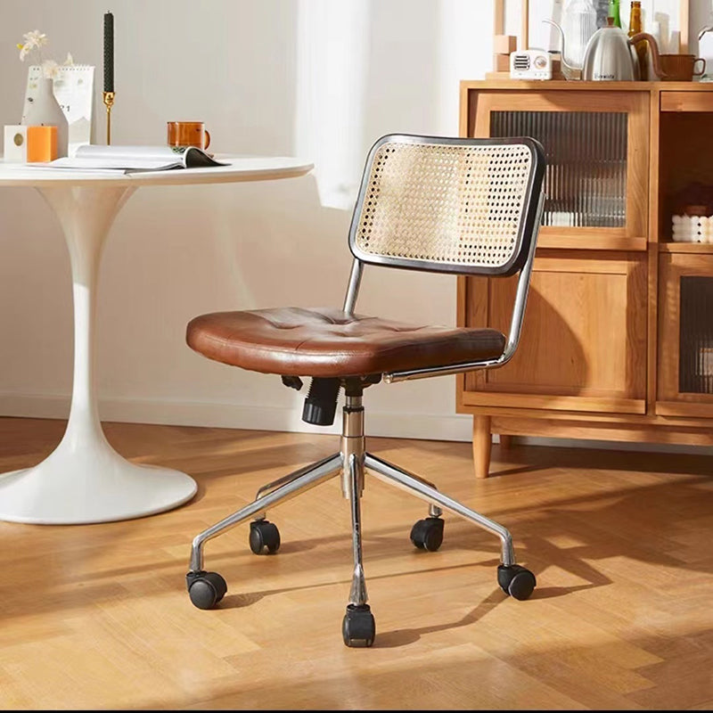 Modern Style Swivel Chair Low Back Home Office Chair with Wheels Brown Armless 1 Piece Clearhalo 'furn' 'furn_office_chair' 'Furniture' 'Office Chairs' 'Office Furniture' 'office_chair' 6425528