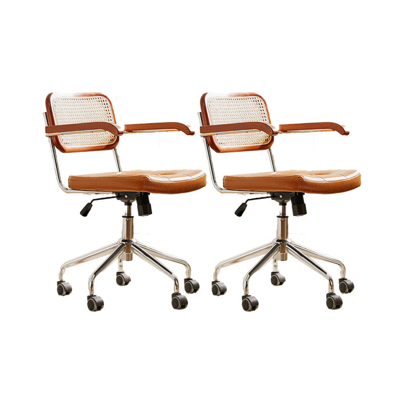 Modern Style Swivel Chair Low Back Home Office Chair with Wheels Yellow With Arms 2 Piece Set Clearhalo 'furn' 'furn_office_chair' 'Furniture' 'Office Chairs' 'Office Furniture' 'office_chair' 6425531