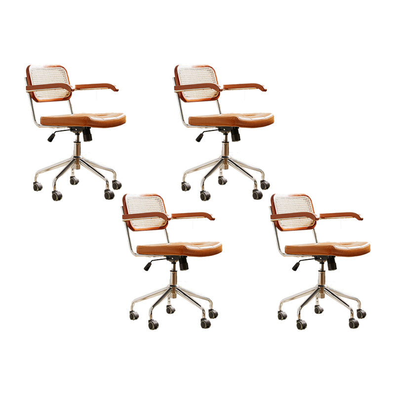 Modern Style Swivel Chair Low Back Home Office Chair with Wheels Yellow With Arms 4 Piece Set Clearhalo 'furn' 'furn_office_chair' 'Furniture' 'Office Chairs' 'Office Furniture' 'office_chair' 6425532