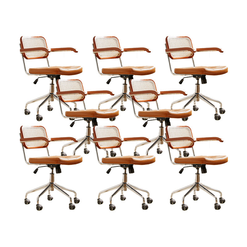 Modern Style Swivel Chair Low Back Home Office Chair with Wheels Yellow With Arms 8 Piece Set Clearhalo 'furn' 'furn_office_chair' 'Furniture' 'Office Chairs' 'Office Furniture' 'office_chair' 6425534