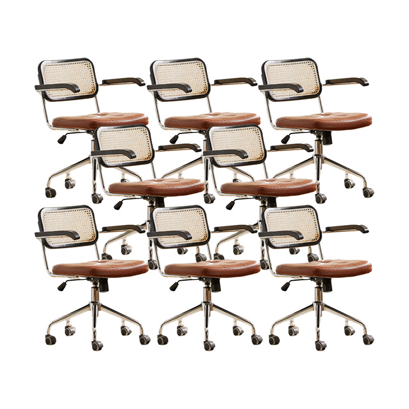 Modern Style Swivel Chair Low Back Home Office Chair with Wheels Brown With Arms 8 Piece Set Clearhalo 'furn' 'furn_office_chair' 'Furniture' 'Office Chairs' 'Office Furniture' 'office_chair' 6425538