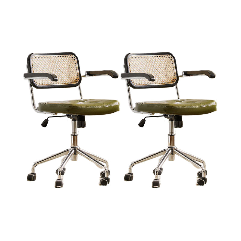 Modern Style Swivel Chair Low Back Home Office Chair with Wheels Green With Arms 2 Piece Set Clearhalo 'furn' 'furn_office_chair' 'Furniture' 'Office Chairs' 'Office Furniture' 'office_chair' 6425543