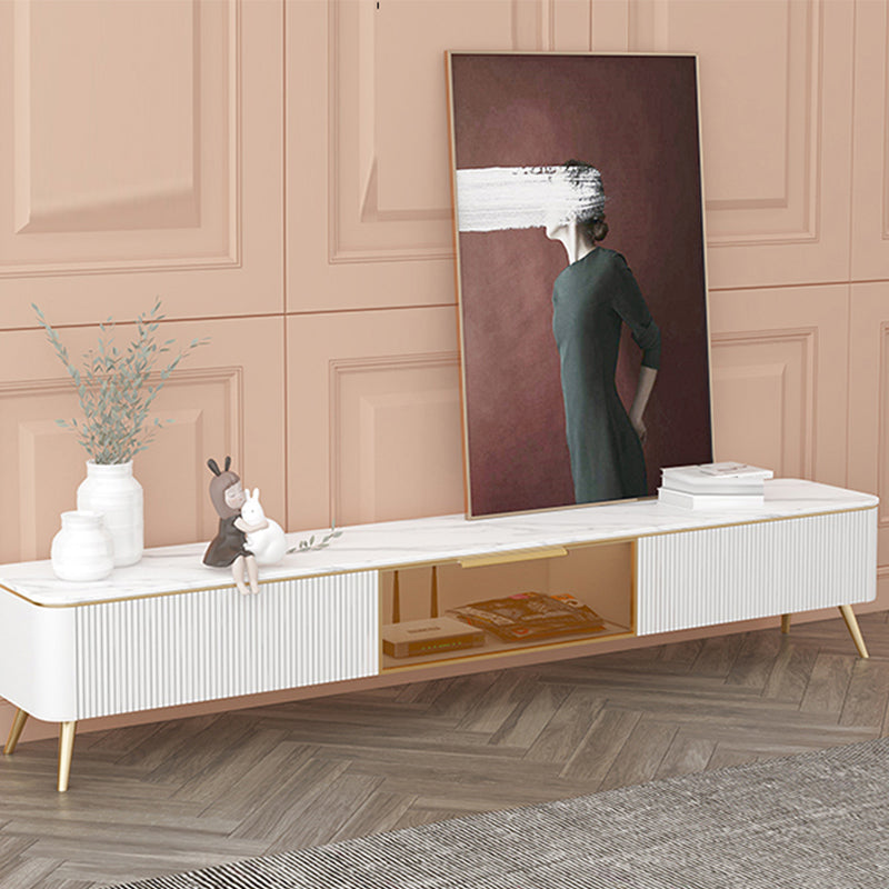 Glam Style TV Stand White Colour Enclosed Storage TV Console with Cabinet 79"L x 16"W x 18"H Stone Clearhalo 'furn' 'furn_tv_stands_entertainment_centers' 'Furniture' 'Living Room Furniture' 'TV Stands & Entertainment Centers' 'TV Stands & Media Storage Furniture' 'tv_stands_entertainment_centers' 6426015