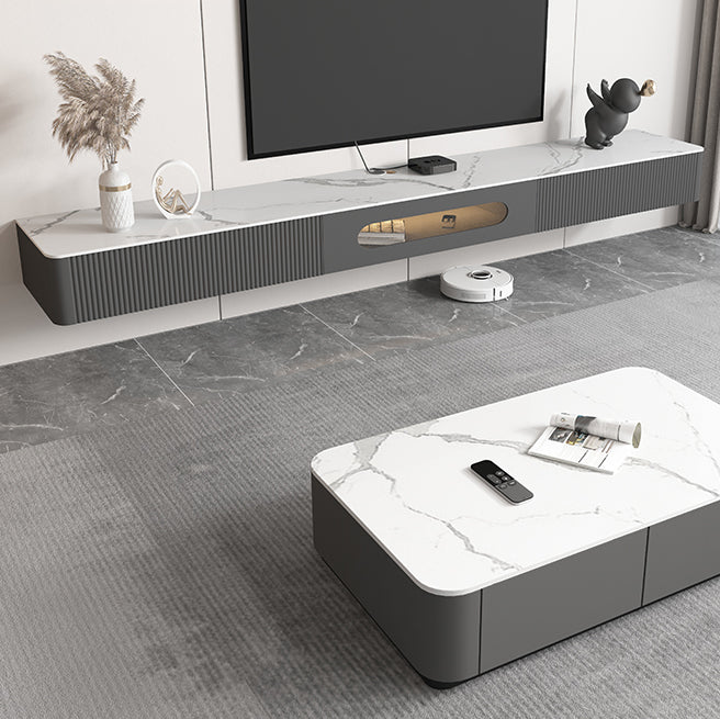 9.84 "H TV-Stand zeitgenössischer Stil mit Wand montiert graue TV-Konsole mit 2 Schubladen