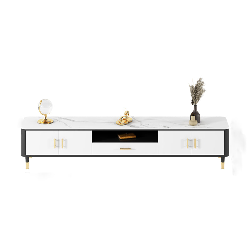 Glam Style TV Stand White Colour Stone TV Console with Open Storage Clearhalo 'furn' 'furn_tv_stands_entertainment_centers' 'Furniture' 'Living Room Furniture' 'TV Stands & Entertainment Centers' 'TV Stands & Media Storage Furniture' 'tv_stands_entertainment_centers' 6426043