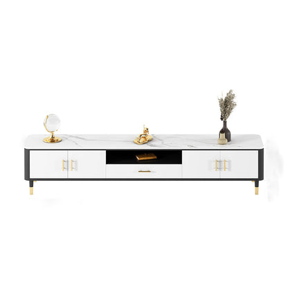 Glam Style TV Stand White Colour Stone TV Console with Open Storage Clearhalo 'furn' 'furn_tv_stands_entertainment_centers' 'Furniture' 'Living Room Furniture' 'TV Stands & Entertainment Centers' 'TV Stands & Media Storage Furniture' 'tv_stands_entertainment_centers' 6426043