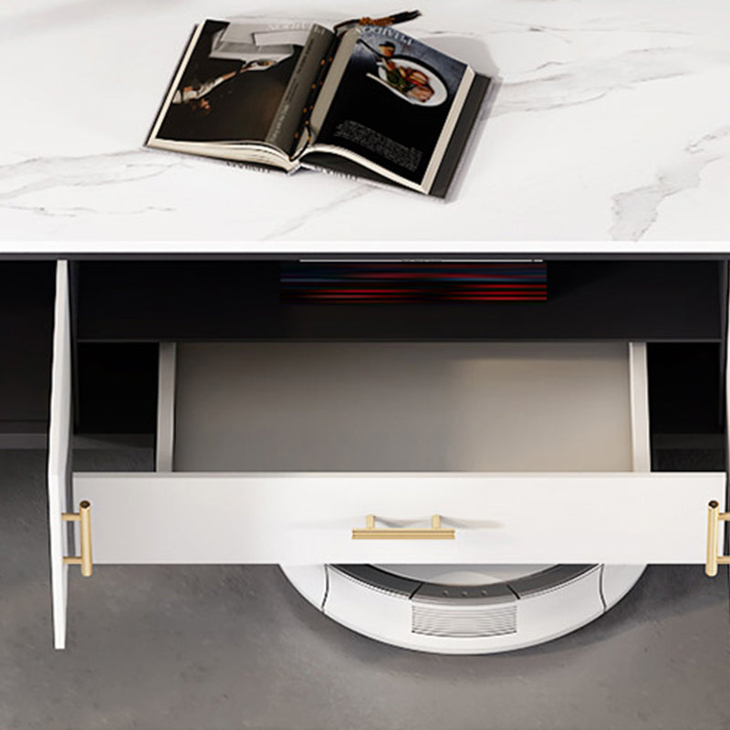 Glam Style TV Stand White Colour Stone TV Console with Open Storage Clearhalo 'furn' 'furn_tv_stands_entertainment_centers' 'Furniture' 'Living Room Furniture' 'TV Stands & Entertainment Centers' 'TV Stands & Media Storage Furniture' 'tv_stands_entertainment_centers' 6426048