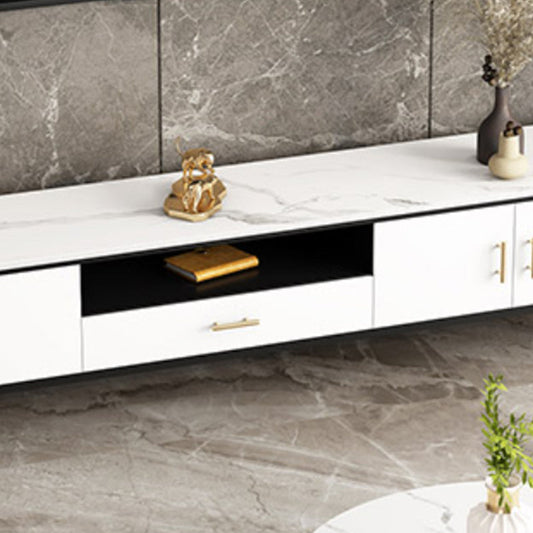 Glam Style TV Stand White Colour Stone TV Console with Open Storage Clearhalo 'furn' 'furn_tv_stands_entertainment_centers' 'Furniture' 'Living Room Furniture' 'TV Stands & Entertainment Centers' 'TV Stands & Media Storage Furniture' 'tv_stands_entertainment_centers' 6426050
