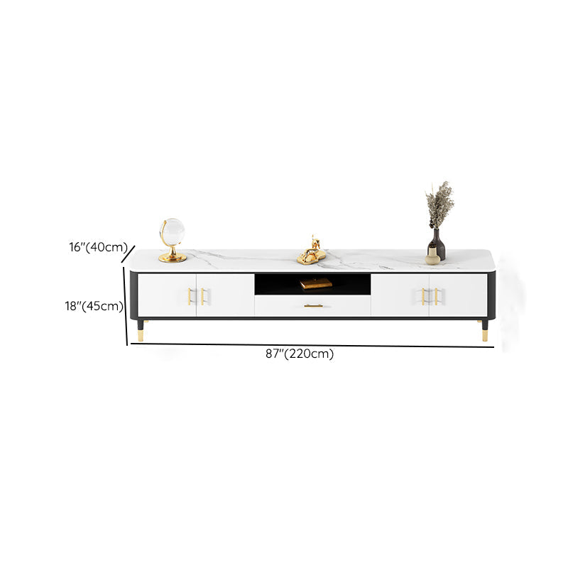 Glam Style TV Stand White Colour Stone TV Console with Open Storage Clearhalo 'furn' 'furn_tv_stands_entertainment_centers' 'Furniture' 'Living Room Furniture' 'TV Stands & Entertainment Centers' 'TV Stands & Media Storage Furniture' 'tv_stands_entertainment_centers' 6426054