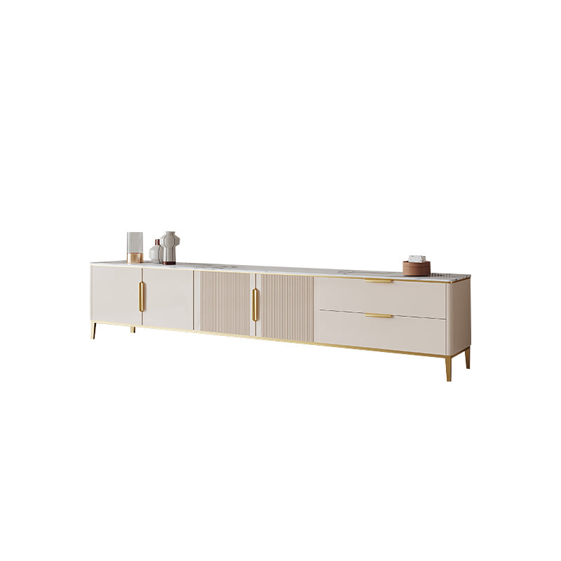 Rectangle Enclosed Storage TV Stand Luxury Sintered Stone Home Stand Console 87"L x 16"W x 18"H Apricot Clearhalo 'furn' 'furn_tv_stands_entertainment_centers' 'Furniture' 'Living Room Furniture' 'TV Stands & Entertainment Centers' 'TV Stands & Media Storage Furniture' 'tv_stands_entertainment_centers' 6426073
