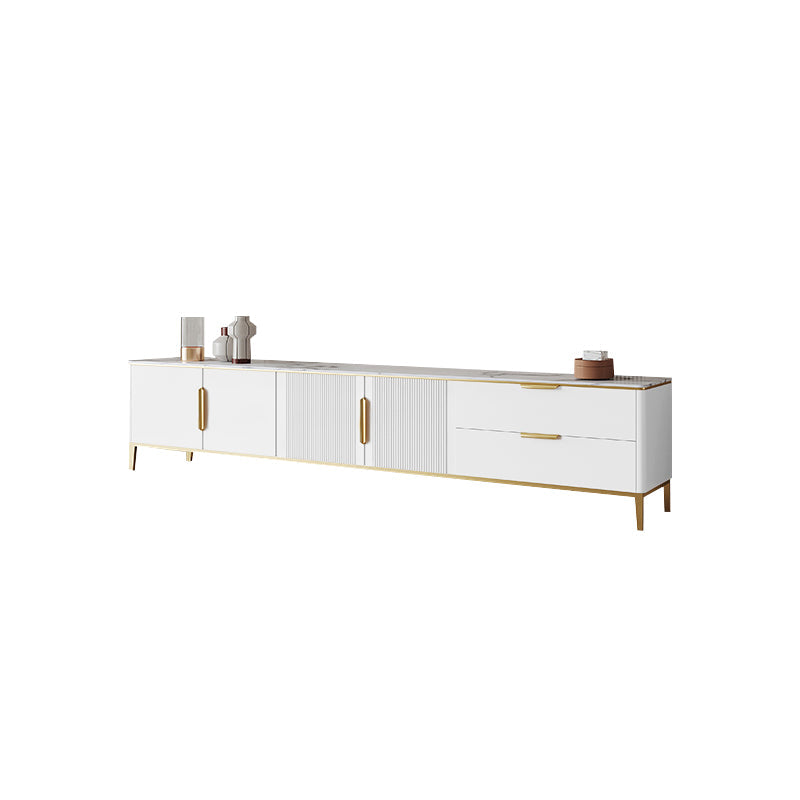 Rectangle Enclosed Storage TV Stand Luxury Sintered Stone Home Stand Console 87"L x 16"W x 18"H White Clearhalo 'furn' 'furn_tv_stands_entertainment_centers' 'Furniture' 'Living Room Furniture' 'TV Stands & Entertainment Centers' 'TV Stands & Media Storage Furniture' 'tv_stands_entertainment_centers' 6426074
