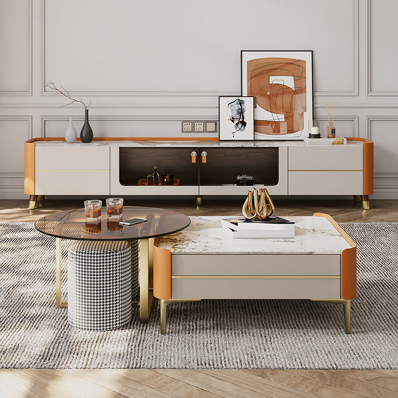 4 Drawers Glam TV Stand Stone Counter Top Enclosed Storage TV Cabinet Clearhalo 'furn' 'furn_tv_stands_entertainment_centers' 'Furniture' 'Living Room Furniture' 'TV Stands & Entertainment Centers' 'TV Stands & Media Storage Furniture' 'tv_stands_entertainment_centers' 6426161