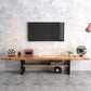 Console multimédia en bois naturel avec étagères, meuble TV industriel, bois de pin