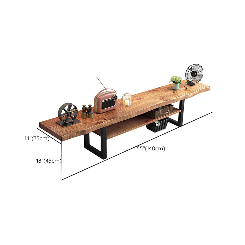 Console multimédia en bois naturel avec étagères, meuble TV industriel, bois de pin