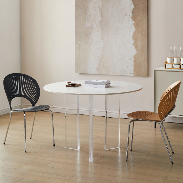 White Stone Dining Table Modern Round Dining Table with Acrylic Legs 35.4"L x 35.4"W x 29.5"H Without Chairs Clearhalo 'Dining Tables & Seating' 'Dining Tables' 'dining_table' 'furn' 'furn_dining_table' 'Furniture' 'Kitchen & Dining Furniture' 6426633