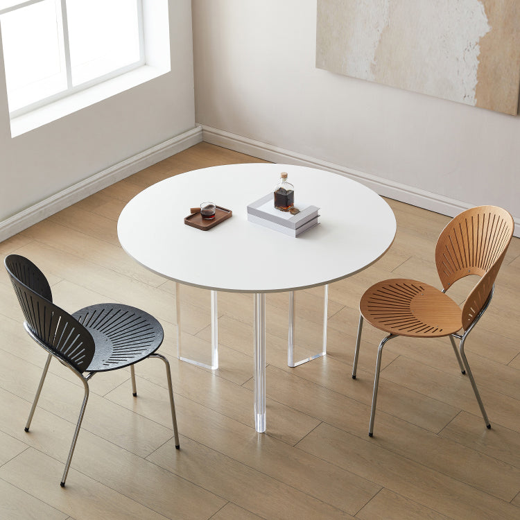 White Stone Dining Table Modern Round Dining Table with Acrylic Legs 43.3"L x 43.3"W x 29.5"H Without Chairs Clearhalo 'Dining Tables & Seating' 'Dining Tables' 'dining_table' 'furn' 'furn_dining_table' 'Furniture' 'Kitchen & Dining Furniture' 6426635
