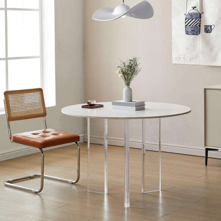 White Stone Dining Table Modern Round Dining Table with Acrylic Legs 31.5"L x 31.5"W x 29.5"H Without Chairs Clearhalo 'Dining Tables & Seating' 'Dining Tables' 'dining_table' 'furn' 'furn_dining_table' 'Furniture' 'Kitchen & Dining Furniture' 6426636