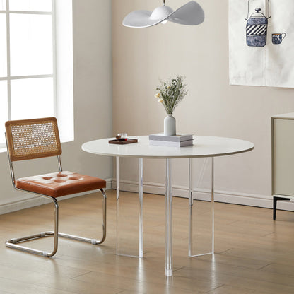 White Stone Dining Table Modern Round Dining Table with Acrylic Legs 31.5"L x 31.5"W x 29.5"H Without Chairs Clearhalo 'Dining Tables & Seating' 'Dining Tables' 'dining_table' 'furn' 'furn_dining_table' 'Furniture' 'Kitchen & Dining Furniture' 6426636