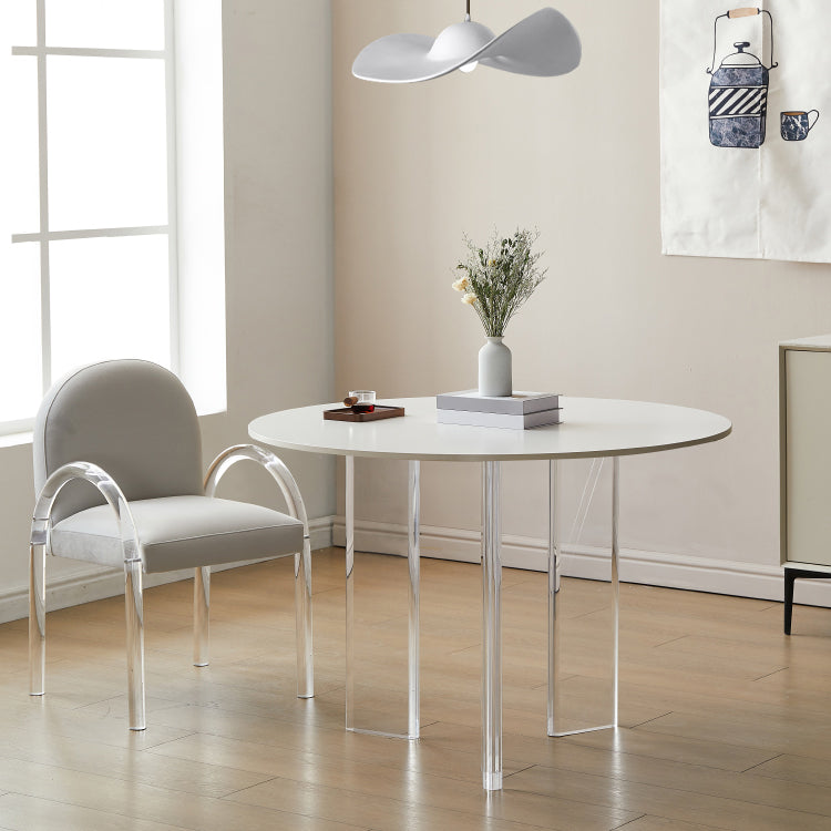 White Stone Dining Table Modern Round Dining Table with Acrylic Legs Clearhalo 'Dining Tables & Seating' 'Dining Tables' 'dining_table' 'furn' 'furn_dining_table' 'Furniture' 'Kitchen & Dining Furniture' 6426641