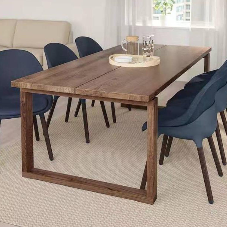 Rectangle Brown Base Dining Table Modern Ash Wood Table for Kitchen