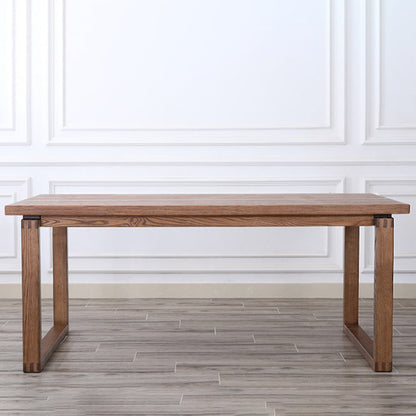 Rectangle Brown Base Dining Table Modern Ash Wood Table for Kitchen