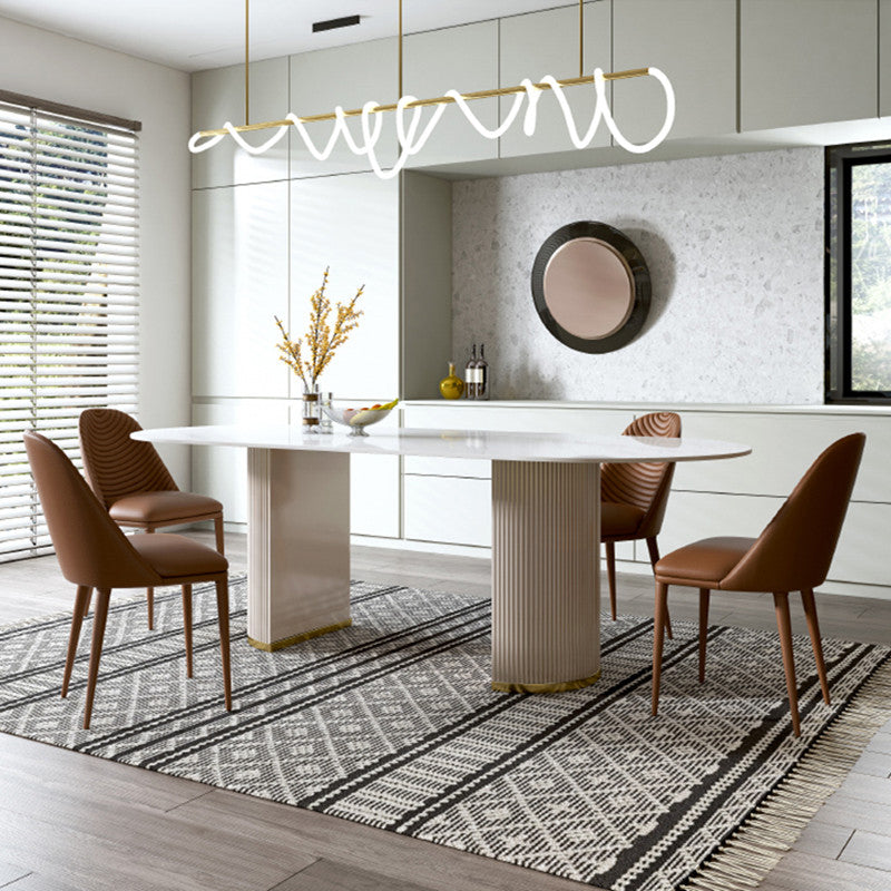 Luxe ovale eettafel Stenen eettafel met dubbel voetstuk
