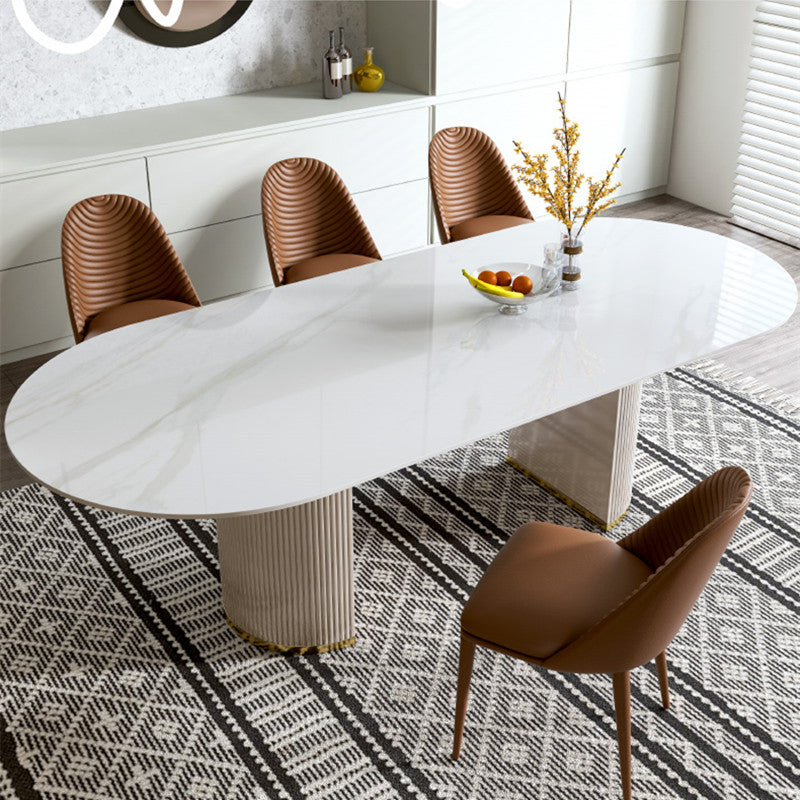 Luxe ovale eettafel Stenen eettafel met dubbel voetstuk