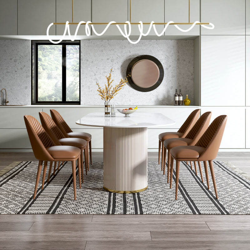 Luxe ovale eettafel Stenen eettafel met dubbel voetstuk