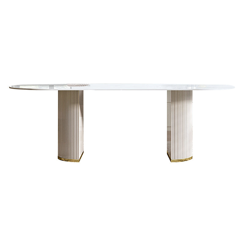 Luxe ovale eettafel Stenen eettafel met dubbel voetstuk