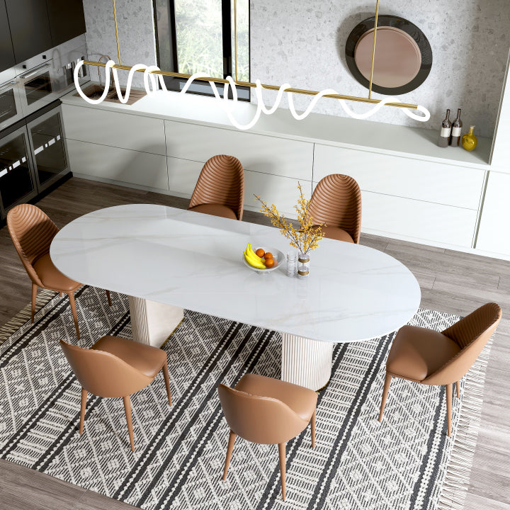 Luxe ovale eettafel Stenen eettafel met dubbel voetstuk