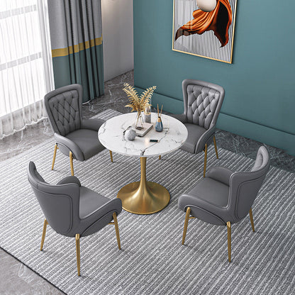Round Golden Base Dining Table Glam Stone Table for Dining Room White 23.6"L x 23.6"W x 29.5"H Without Chairs Clearhalo 'Dining Tables & Seating' 'Dining Tables' 'dining_table' 'furn' 'furn_dining_table' 'Furniture' 'Kitchen & Dining Furniture' 6426709
