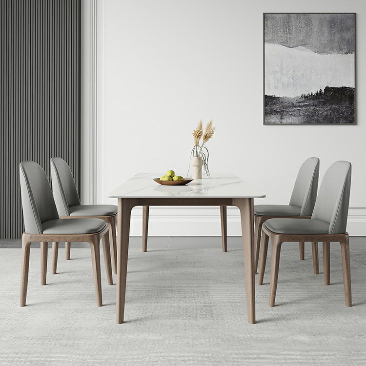 Mid-Century Rectangle Dining Table Stone Dining Table with Solid Wood Legs 55.1"L x 31.5"W x 29.5"H Without Chairs Clearhalo 'Dining Tables & Seating' 'Dining Tables' 'dining_table' 'furn' 'furn_dining_table' 'Furniture' 'Kitchen & Dining Furniture' 6426723