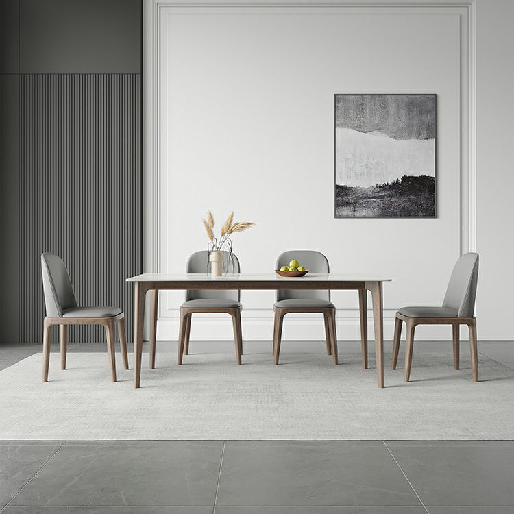 Mid-Century Rectangle Dining Table Stone Dining Table with Solid Wood Legs 59.1"L x 31.5"W x 29.5"H Without Chairs Clearhalo 'Dining Tables & Seating' 'Dining Tables' 'dining_table' 'furn' 'furn_dining_table' 'Furniture' 'Kitchen & Dining Furniture' 6426725