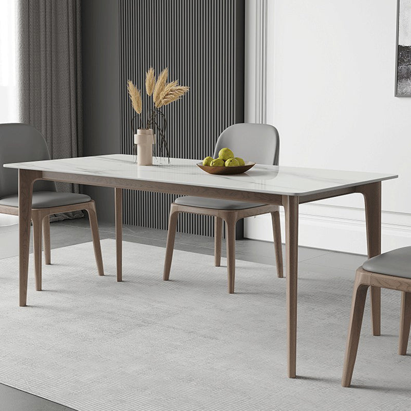 Mid-Century Rectangle Dining Table Stone Dining Table with Solid Wood Legs 51.2"L x 31.5"W x 29.5"H Without Chairs Clearhalo 'Dining Tables & Seating' 'Dining Tables' 'dining_table' 'furn' 'furn_dining_table' 'Furniture' 'Kitchen & Dining Furniture' 6426726