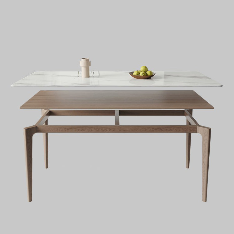 Mid-Century Rectangle Dining Table Stone Dining Table with Solid Wood Legs Clearhalo 'Dining Tables & Seating' 'Dining Tables' 'dining_table' 'furn' 'furn_dining_table' 'Furniture' 'Kitchen & Dining Furniture' 6426728