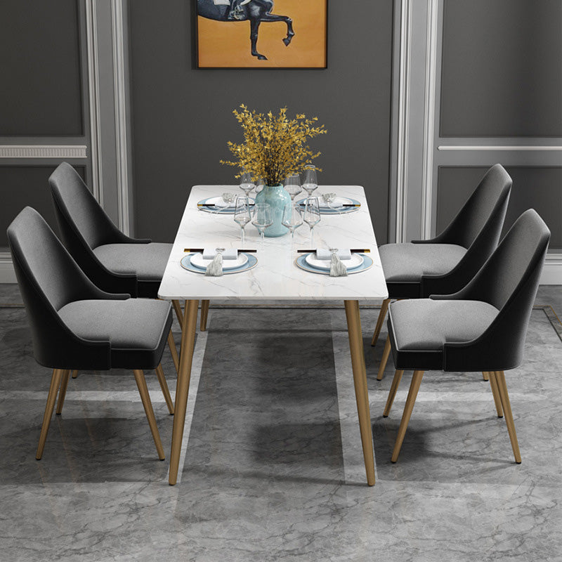 Table à manger rectangulaire à base dorée, Table glamour en Faux marbre pour la maison