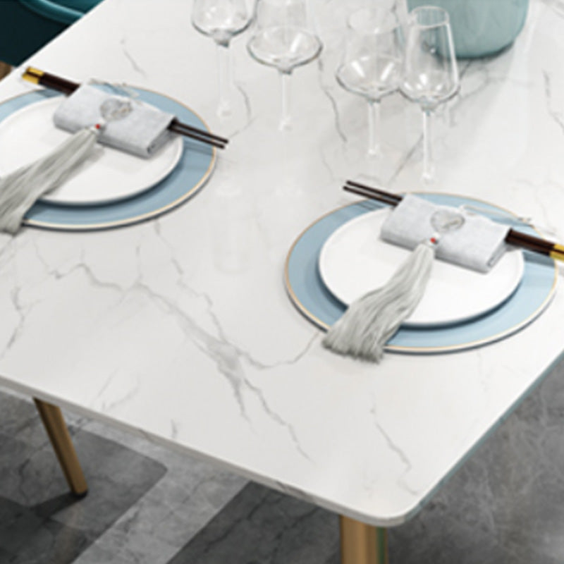 Table à manger rectangulaire à base dorée, Table glamour en Faux marbre pour la maison