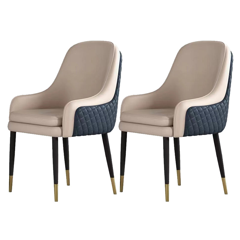 Glam Parsons Arm Chair Leather Upholstered Indoor Dining Chair Off-White 2 Piece Set Clearhalo 'Dining Chairs' 'Dining Tables & Seating' 'dining_chair' 'furn' 'furn_dining_chair' 'Furniture' 'Kitchen & Dining Furniture' 6426788