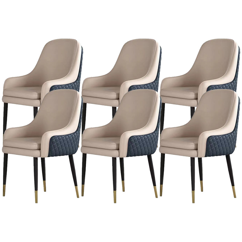 Glam Parsons Arm Chair Leather Upholstered Indoor Dining Chair Off-White 6 Piece Set Clearhalo 'Dining Chairs' 'Dining Tables & Seating' 'dining_chair' 'furn' 'furn_dining_chair' 'Furniture' 'Kitchen & Dining Furniture' 6426790