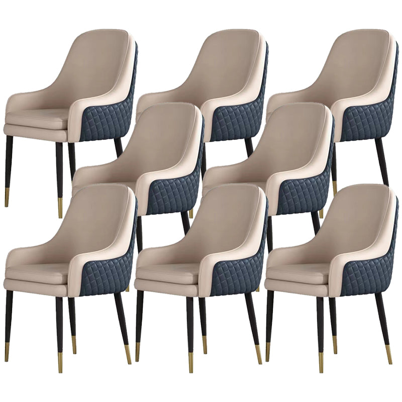 Glam Parsons Arm Chair Leather Upholstered Indoor Dining Chair Off-White 8 Piece Set Clearhalo 'Dining Chairs' 'Dining Tables & Seating' 'dining_chair' 'furn' 'furn_dining_chair' 'Furniture' 'Kitchen & Dining Furniture' 6426791