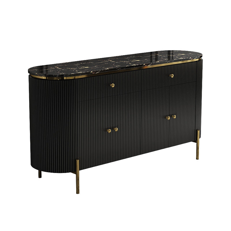 Glam Style Sideboard Buffet Faux Marble Cabinets Buffet Sideboard 55"L x 16"W x 31"H Black Clearhalo 'buffet_sideboard' 'Buffets & Sideboards' 'furn' 'furn_buffet_sideboard' 'Furniture' 'Kitchen & Dining Furniture' 6427225