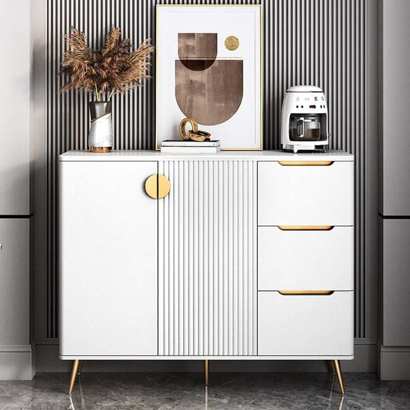 Glam Style Dining Buffet Stone Sideboard Table with Cabinets 47"L x 16"W x 39"H White Clearhalo 'buffet_sideboard' 'Buffets & Sideboards' 'furn' 'furn_buffet_sideboard' 'Furniture' 'Kitchen & Dining Furniture' 6427307