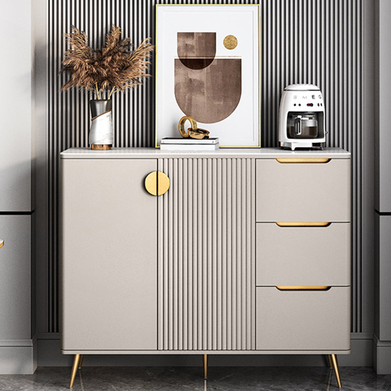 Glam Style Dining Buffet Stone Sideboard Table with Cabinets 47"L x 16"W x 39"H Champagne Clearhalo 'buffet_sideboard' 'Buffets & Sideboards' 'furn' 'furn_buffet_sideboard' 'Furniture' 'Kitchen & Dining Furniture' 6427317