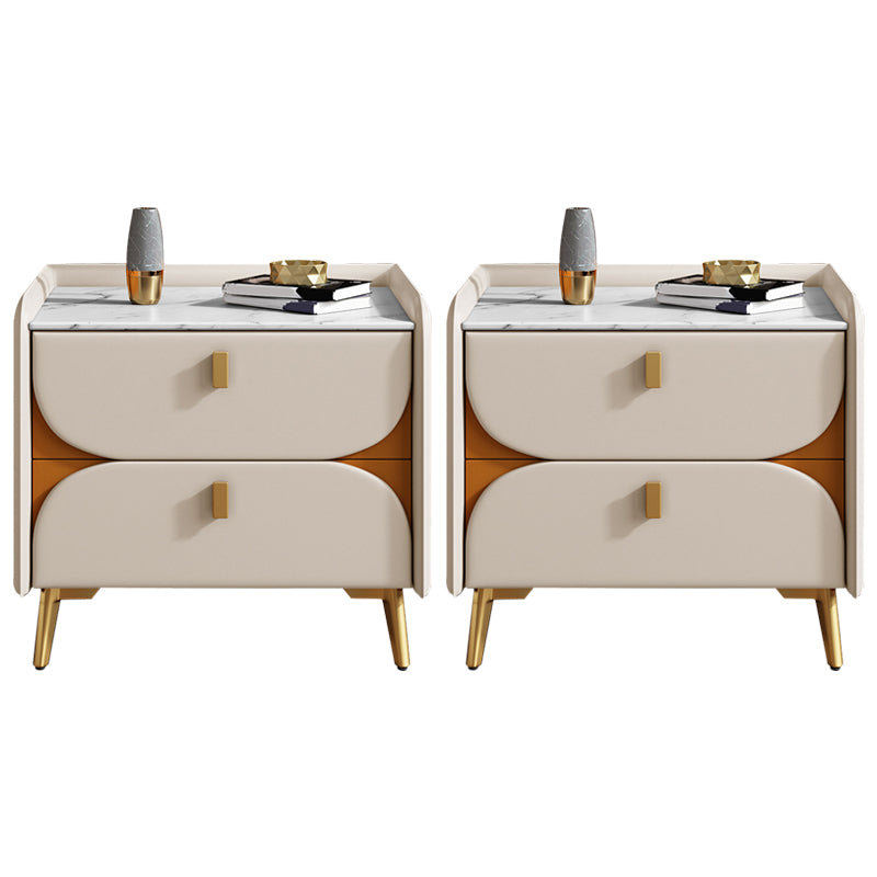 2 Drawer Contemporary Bed Nightstand Night Table ,19.7" Tall Off-White 2 Piece Set Clearhalo 'Bedroom Furniture' 'furn' 'furn_night_stand' 'Furniture' 'night_stand' 'Nightstands' 6427761
