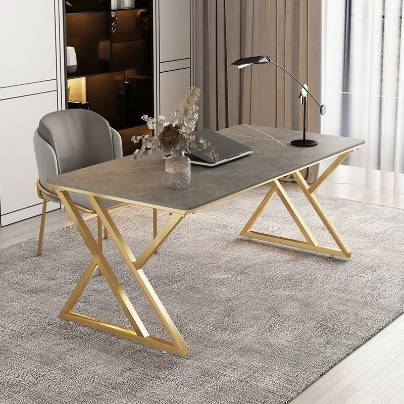 Glam Rechthoekige Office Desk Antique Finish Computer Desk met metalen benen