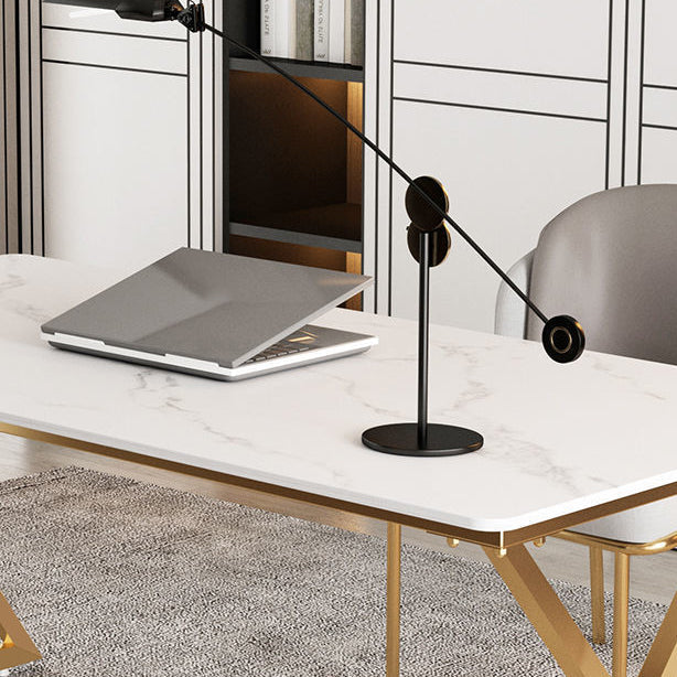 Glam Rechthoekige Office Desk Antique Finish Computer Desk met metalen benen