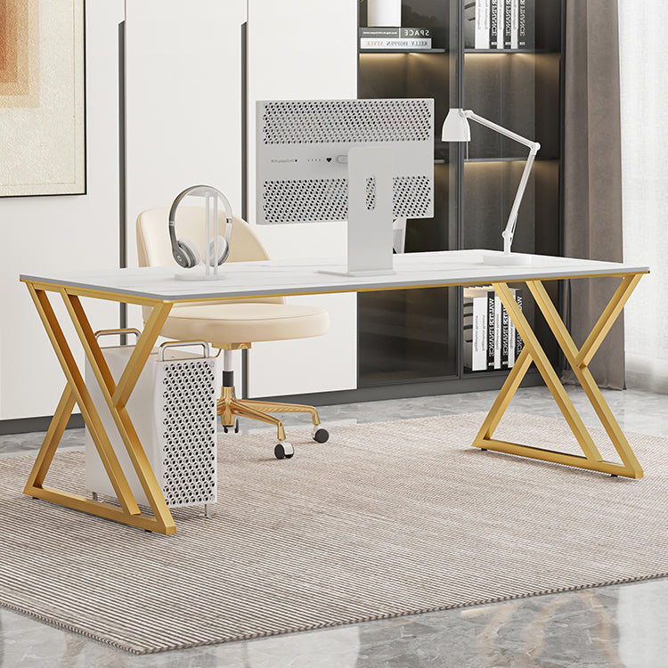 Glam Rechthoekige Office Desk Antique Finish Computer Desk met metalen benen