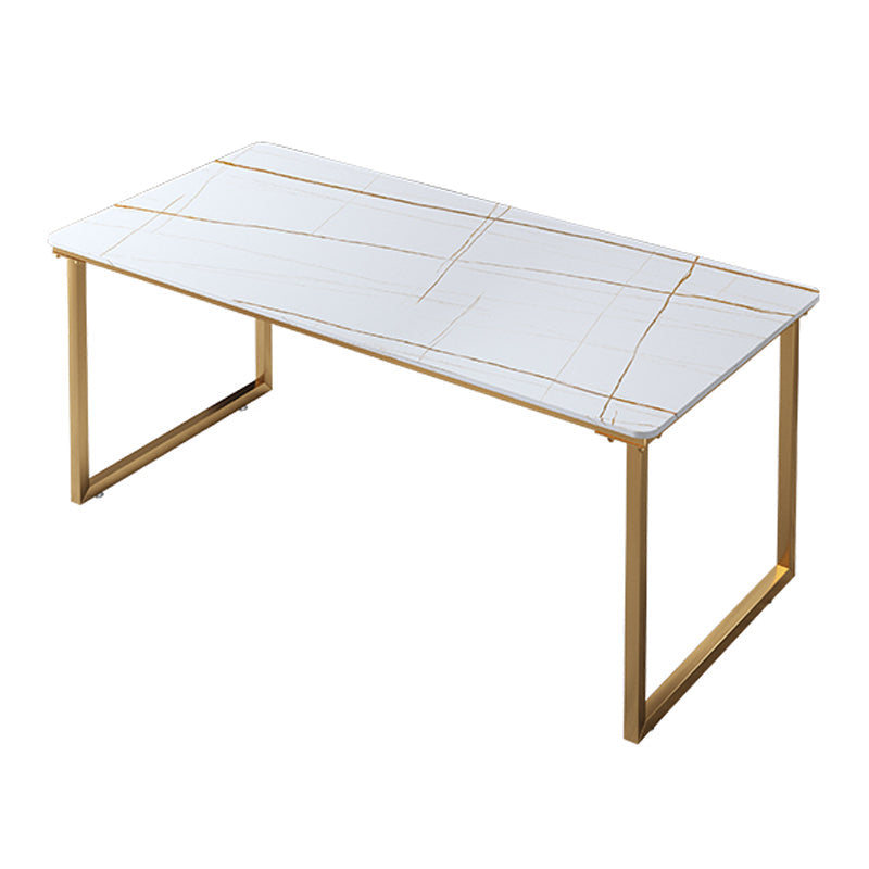 Glam Rectangular Writing Desk Home Stone Office Desk with Metal Legs White-Gold Clearhalo 'furn' 'furn_office_desk' 'Furniture' 'Office Desks' 'Office Furniture' 'office_desk' 6428580